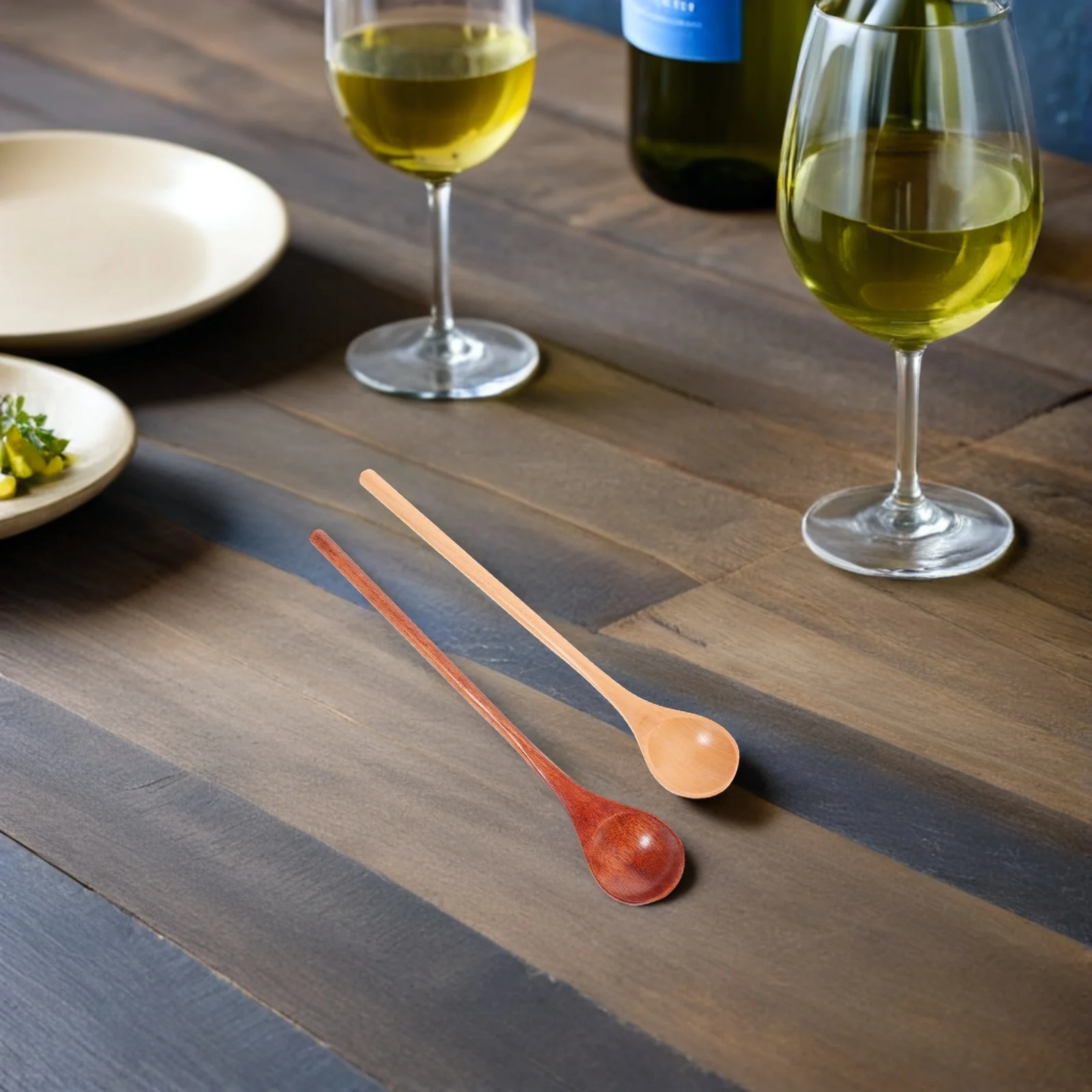 

8Pcs Kitchen Stirring Spoons Natural Wood Long Handle Honey Jam Sauce Spoons for Cooking Mixing Serving Nonstick Utensils