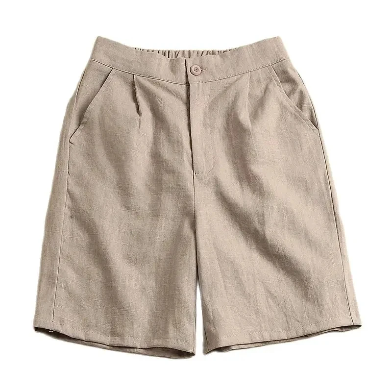 

Шорты женские однотонные льняные с высокой талией, повседневные свободные хлопковые с широкими штанинами, на пуговицах, модная летняя одежда