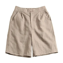 Camel Shorts Solid Casual Linen Cotton Elastic High Waist Wide Leg Button Loose Women's Shorts For Women Clothing Fashion Summer