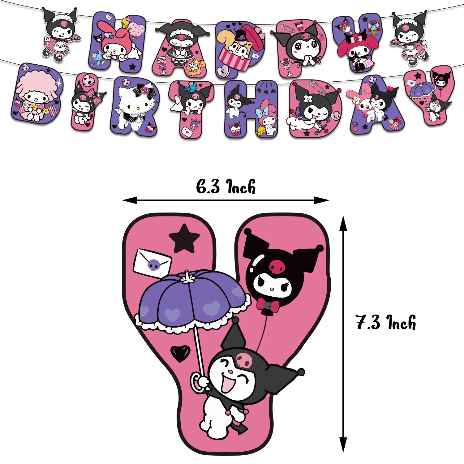 Sanrio Kuromi Children's Birthday Party Decoration Balloon Cake Flag Insertion Disposable tableware Birthday Party Decorations