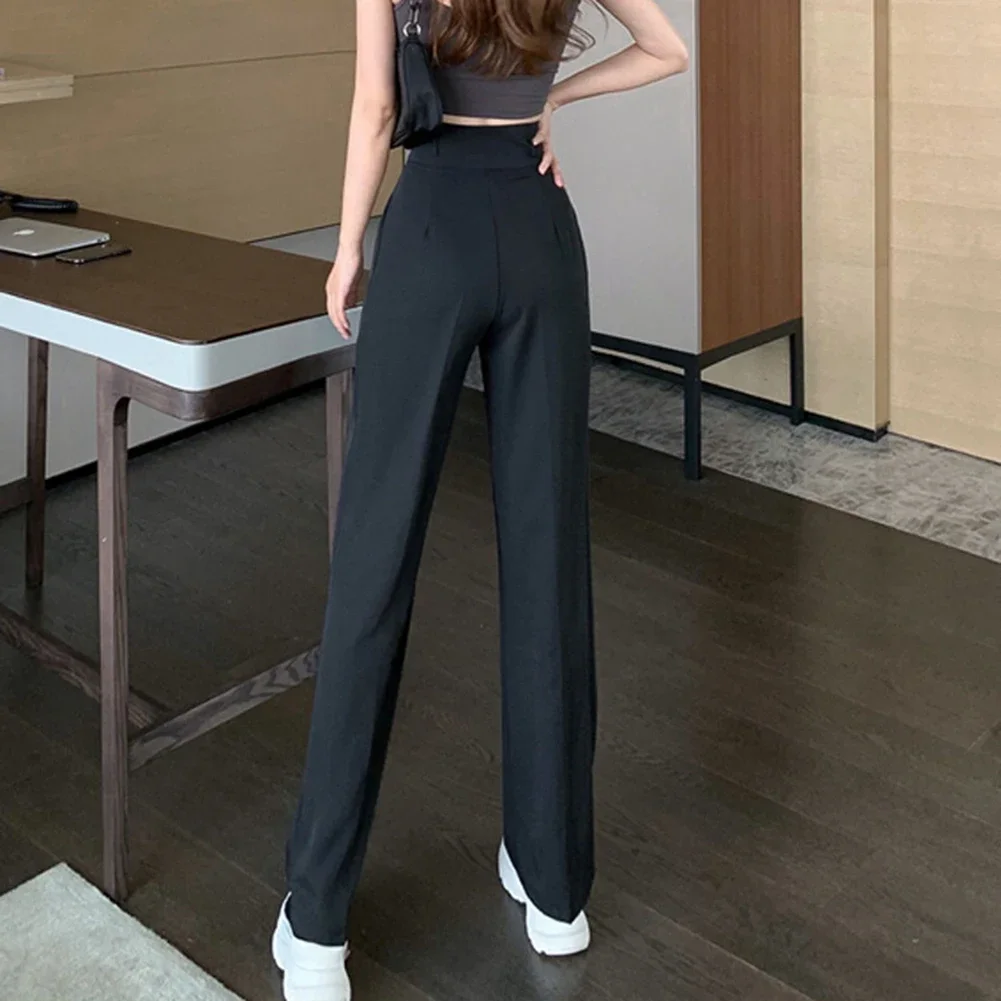 

Для повседневного использования Брюки с высокой талией Свободные офисные брюки Стиль отдыха Полиэфирная ткань Легкая эластичность Однотонный узор