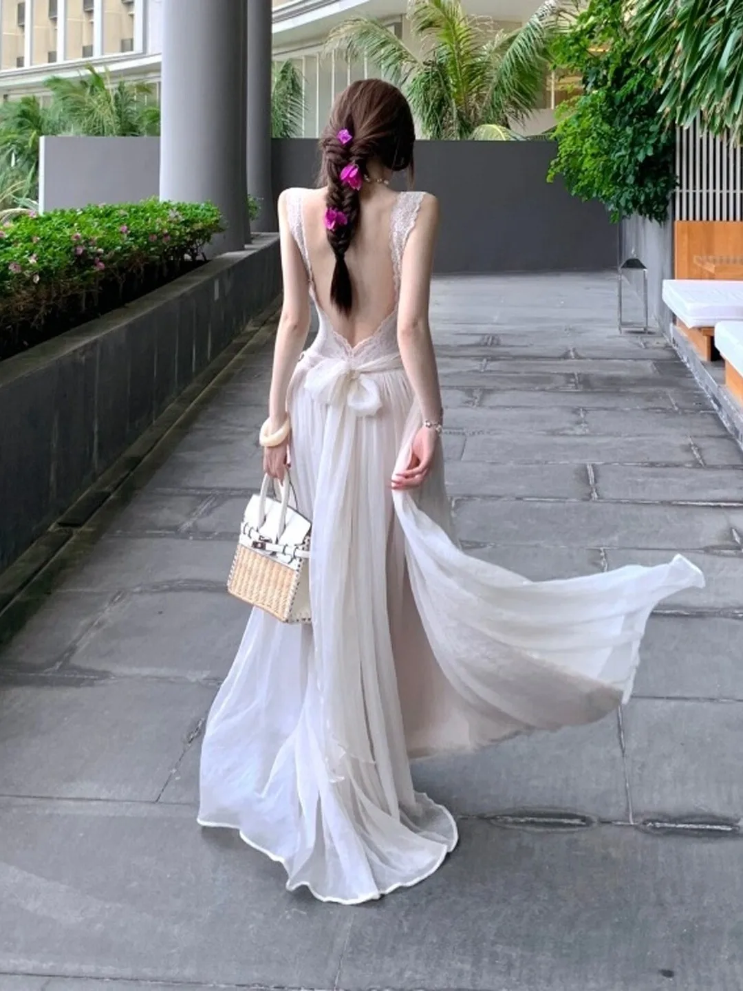 

Пляжное платье макси с открытой спиной и завязками на шее, уникальный дизайн, летнее, из мягкого хлопка, в стиле феи, с завышенной талией, для элегантных дам