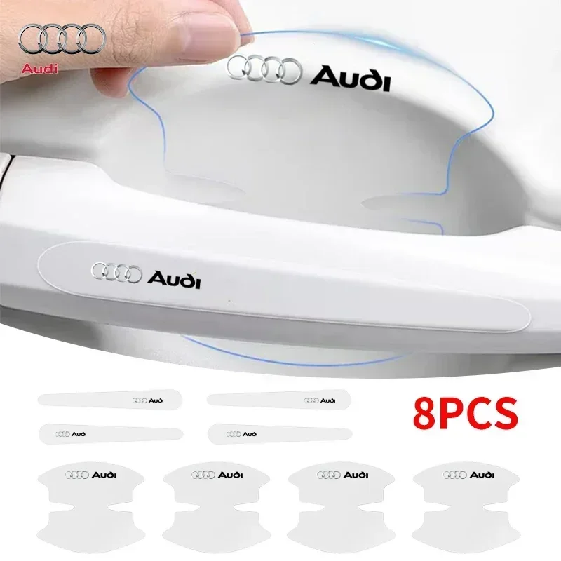 8pcs รถประตู Handle Protector สติกเกอร์ป้องกันฟิล์มสําหรับ Audi Sline RS TT A3 A4 B8 8P 8V b6 a5 a6 Q5 C6 A1 Q7 Q3