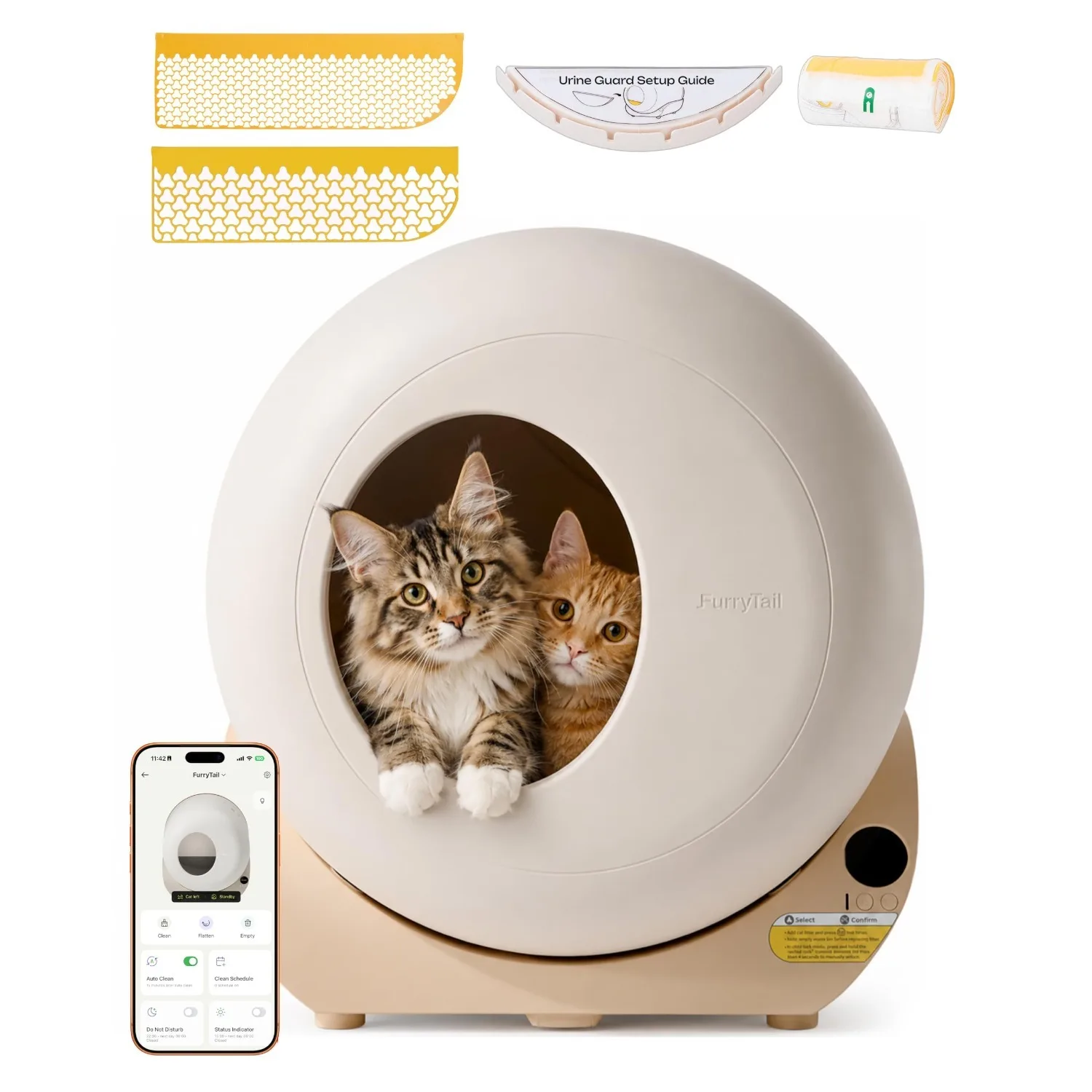 Automatic Litter Box Self Cleaning with Night Light, Cream | Smart Safety Sensors, Advanced Odor & Leak Control, Large