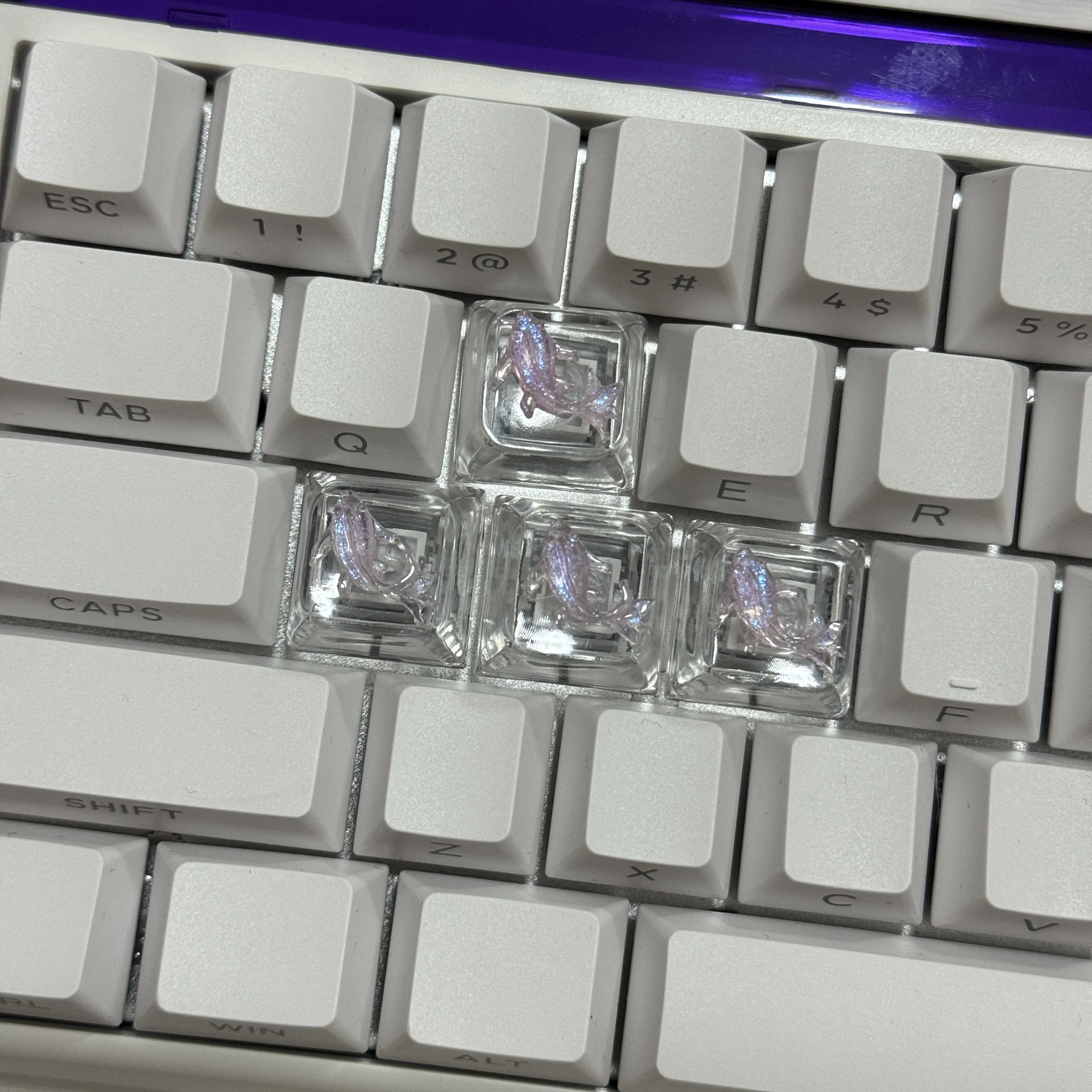 Translucent Fish Keycaps Unique and Creative Pink Keycaps Cute Transparent 3D Resin Arrow Keys Mechanical Keyboard Replacement