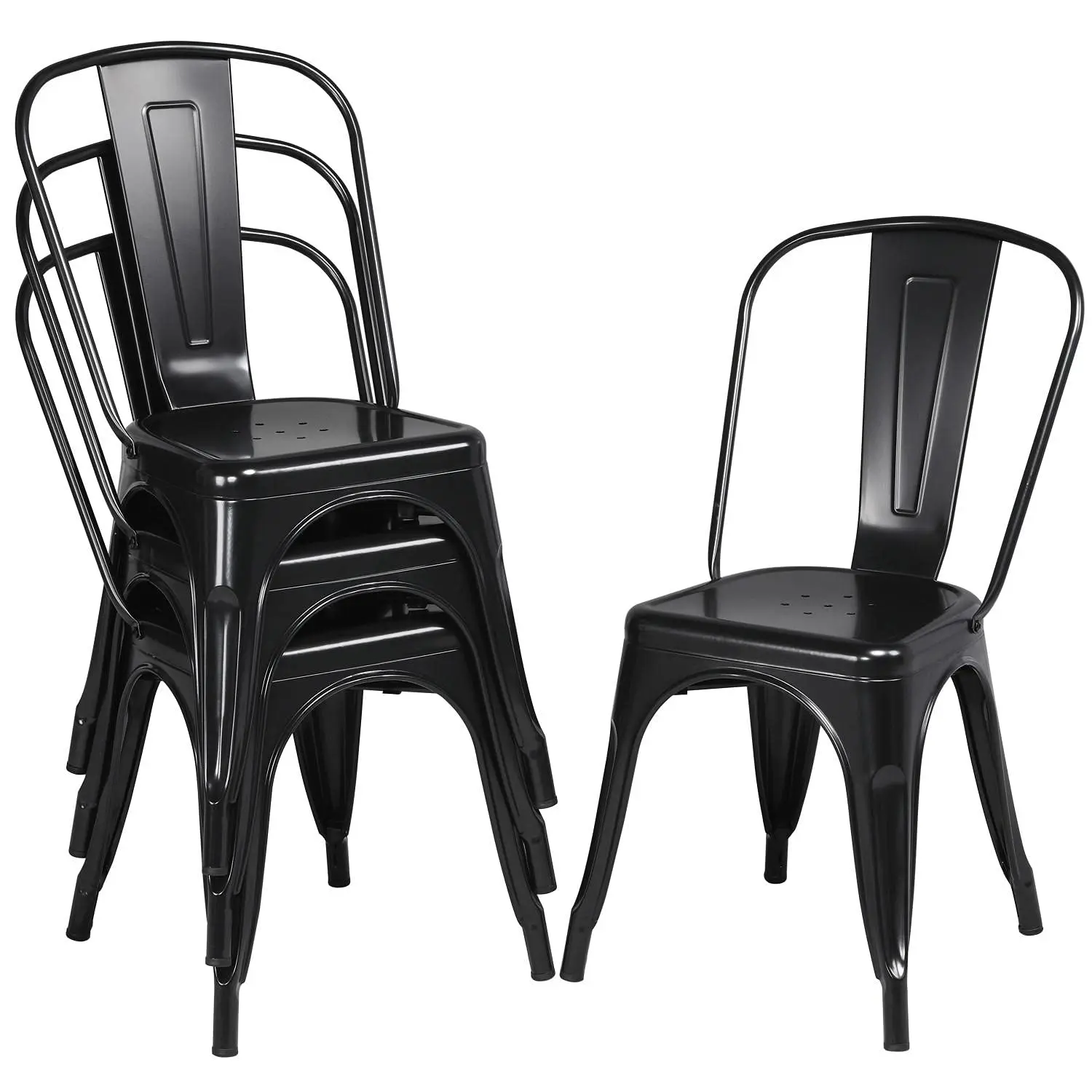 

Metal Dining Chairs Set of 4 Black High Back Industrial Chairs Indoor/Outdoor Chic Dining Bistro Cafe Side Barstool, Customized