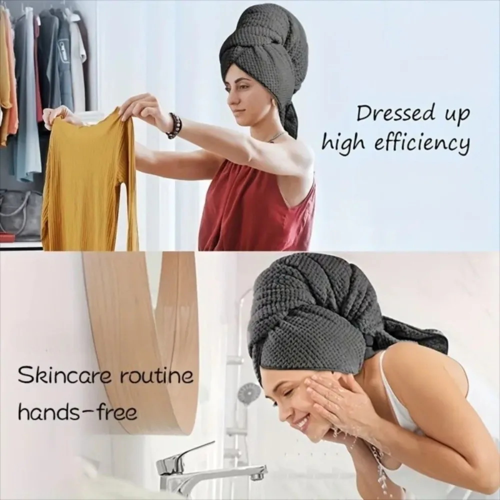 Ultra Absorbent Microfiber Hair Towel with Elastic Band Soft Extra Large Wrap Turban Large Coral Fleece Quickly Dry Hair Hat