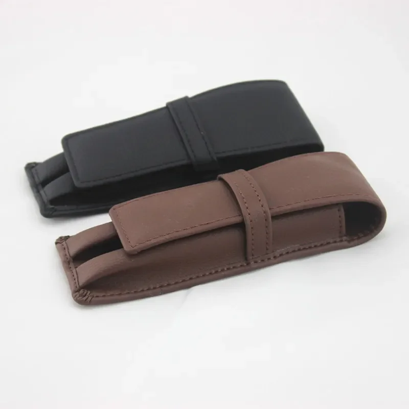 Special Style Pen Or Roll Ball black Leather Men / Women BAG TWO PENS  Gift PEN Bag Business Office pencil