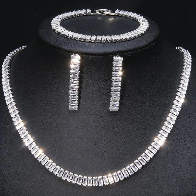 Europe and the United States cross-border hot-selling zircon necklace bracelet earrings three-piece set, fashionable bridal
