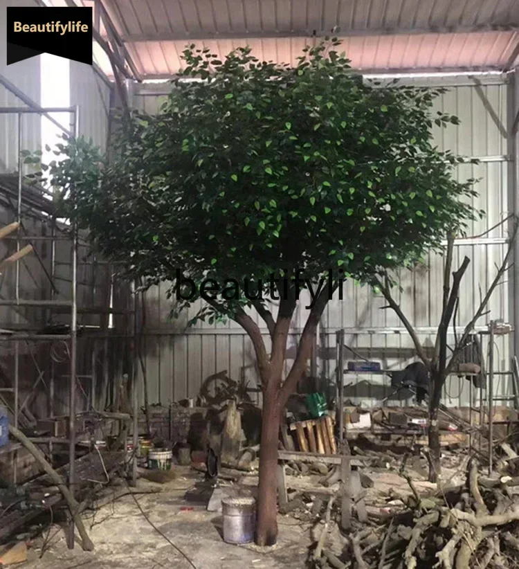 D80 Simulation, fake tree, large banyan tree, plant living room fortune tree, solid wood leaflet hotel decoration D80