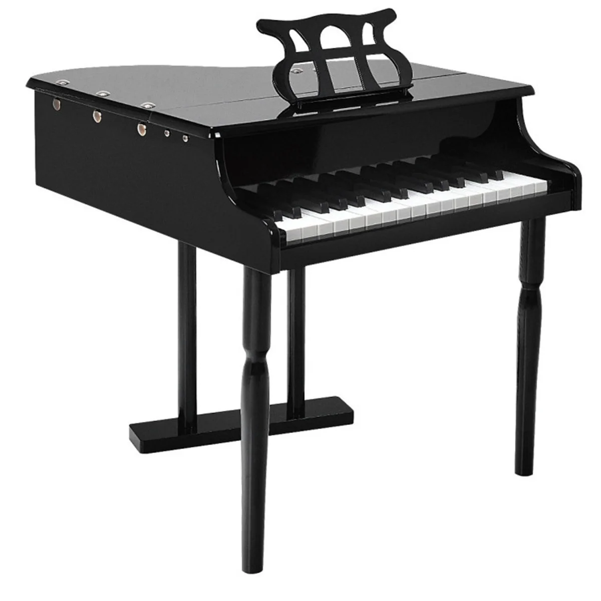 Black Kids Piano 30-Key Keyboard Toy with Bench Piano Lid and Music Rack