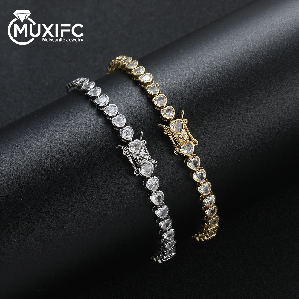 

MUXIFC 3mm Heart Tennis Bracelet for Women Men 925 Silver Jewelry Plated 18k Gold High Carbon Diamond Sparkling Link Bangle Gift