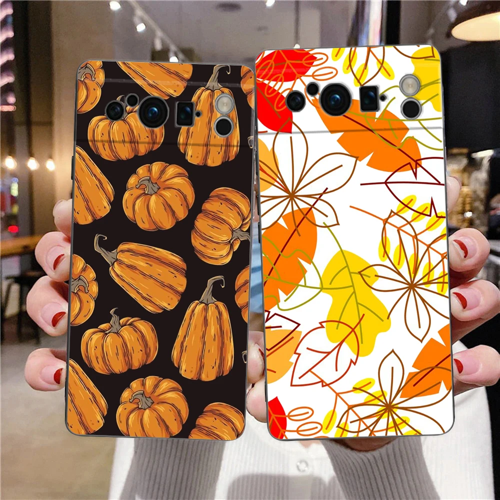 Autumn leaves fall fox pumpkin Halloween Phone Case For Google Pixel 8 A 7 6 Pro 6A 5G Black Soft Back Cover Silicone TPU Shell