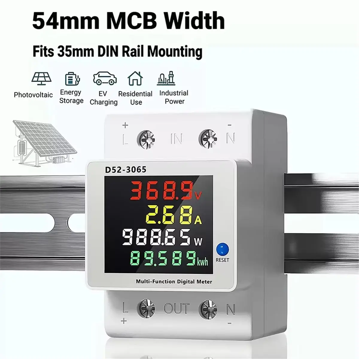 D52-3065 DC Din Rail Multifunctional Power Meter Photovoltaic Meter Digital Display Voltmeter Ammeter