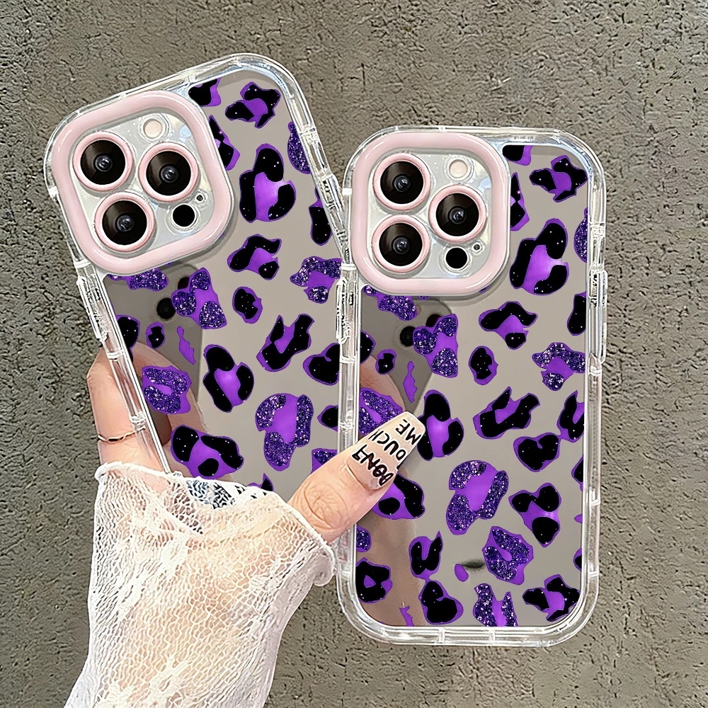 Étui de téléphone miroir imprimé léopard violet enchanteur pour iPhone 17 Pro Max, 17 Air, 16, 15, 14, 13, 12, 11 Pro, X, XR, XS, 7, 8 Plus