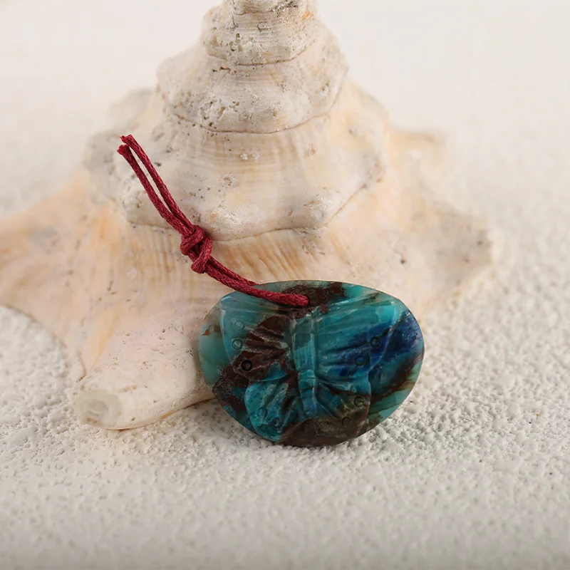 Multi-Color Chrysocolla Semi-precious stones Carving Pendant for Necklace Stone Fashion Natural Jewelry Size：30x22x5mm 4g