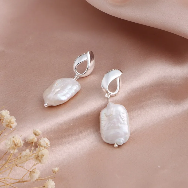 Minar Dainty White Purple Color Square Baroque Freshwater Pearl Long Drop Earrings for Women Real Gold Silver Copper Jewelry