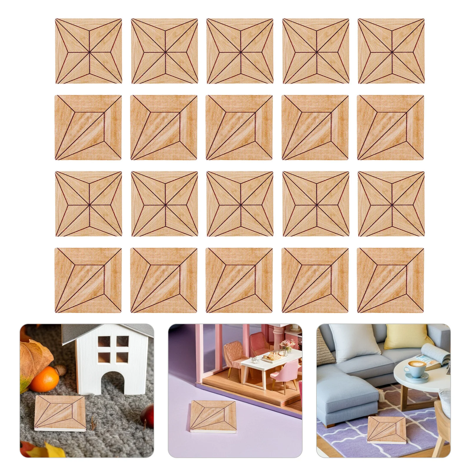 

20Pcs Dollhouse Flooring Miniature Retro Tile Double Sided Wood Floor Sheets for Kitchen Living Room Bedroom Decor
