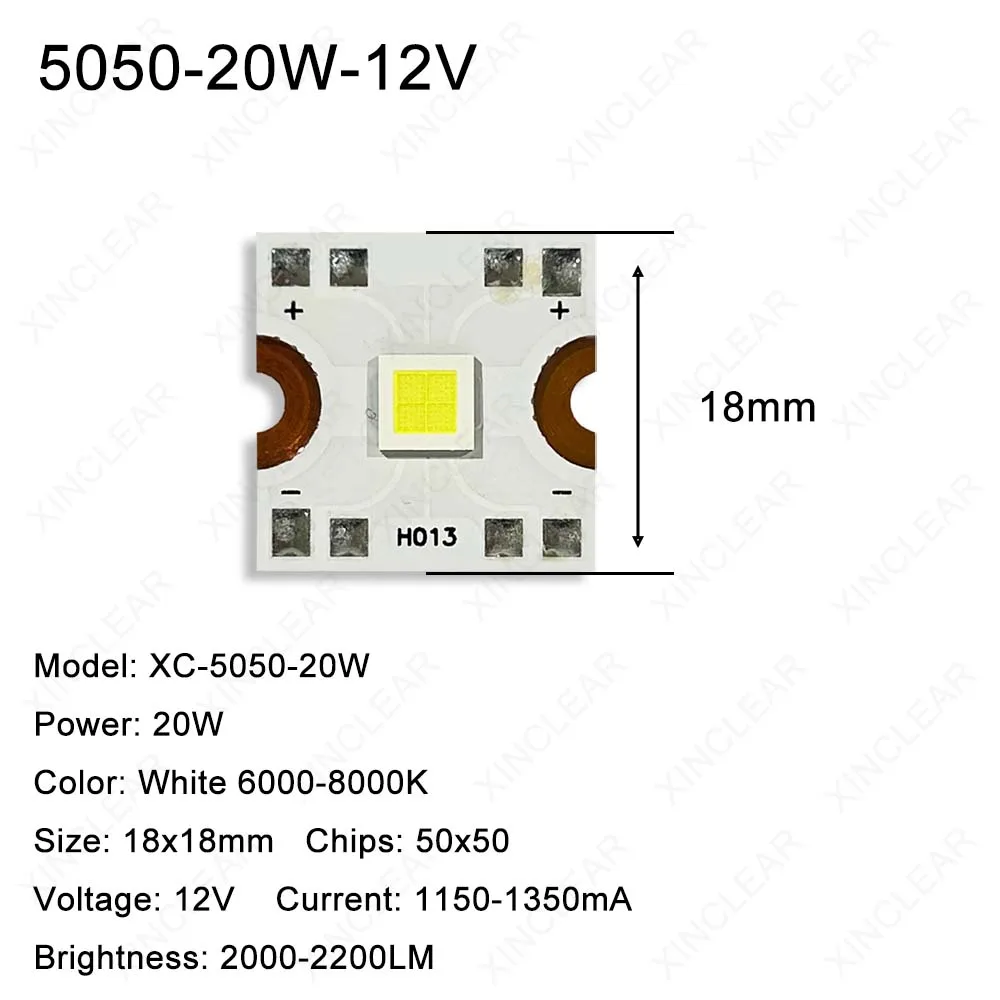 High Bright 5050 7070 LED Chips White 6000-8000K 20W 45W 53W DC12V 24V Dia 18/20mm Lamp Bead Board For DIY Flashlight Spotlight