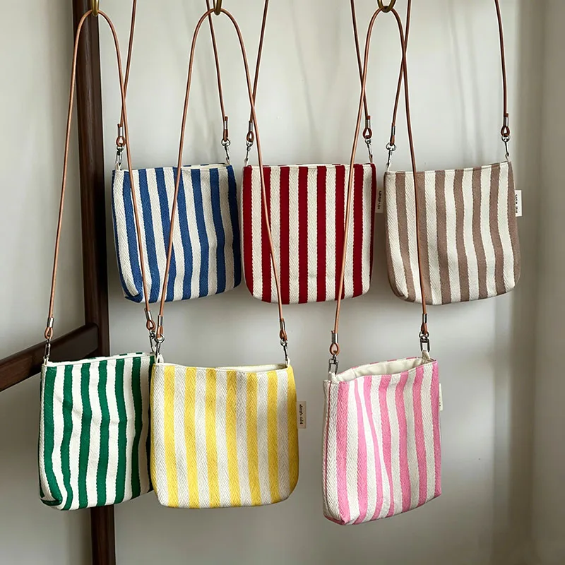 Cute Small Cloth Bag Women Purses and Handbags Women’s Canvas Shoulder Bag Casual Striped Large Capacity Crossbody Phone Bag