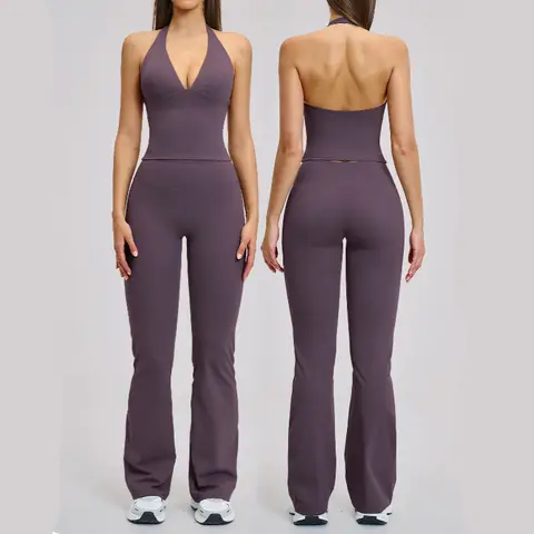 Yoga Set 2 Piece Women s Sportswear Fitness Vest Suits Workout Bra Cropped Sports High Waist Gym Flares Leggings Tracksuits