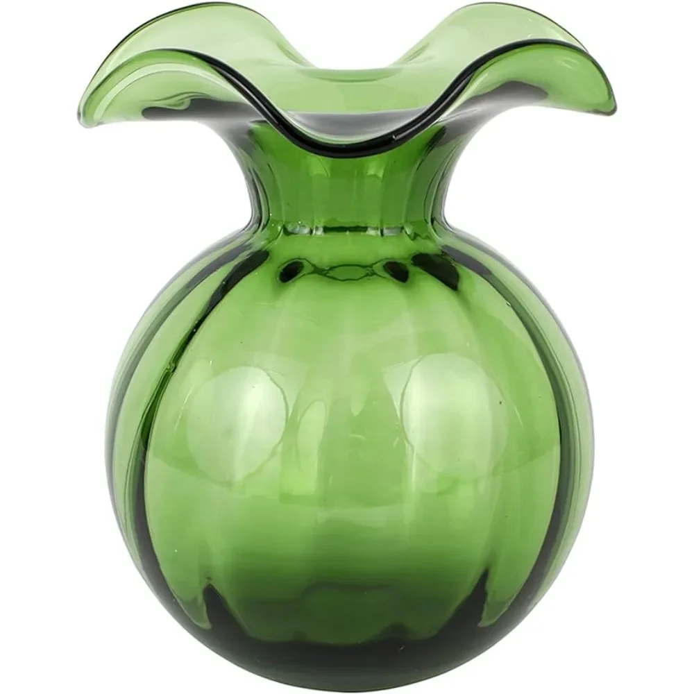 Vases Hibiscus Collection Italian Mouthblown Glass Vases (Medium Decoration for Home Design Dark Green) Flower Pot Flowerpot