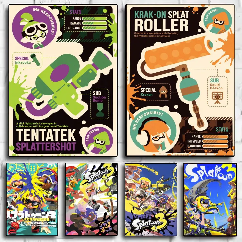 Póster de Game S-Splatoon, pegatinas de pared autoadhesivas HD, pintura mural, calcomanías para dormitorio y sala de estar, regalo de decoración del hogar