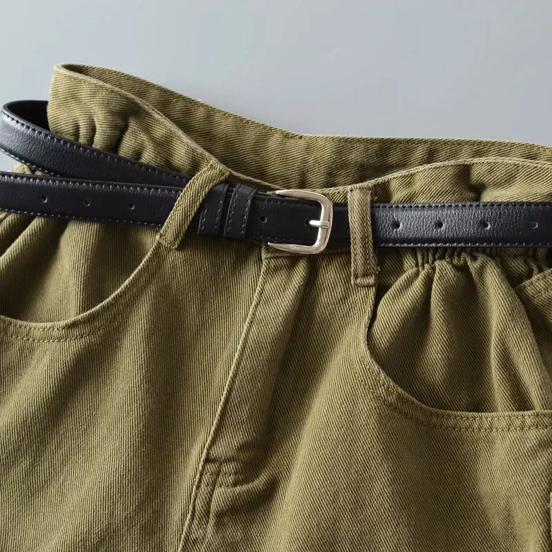 High Waist Bell Bot ort Jeans with BeltVintage Waed Slim Fit Cargo PantsFlared Hot PantsFor Women Summer Casual Jeans