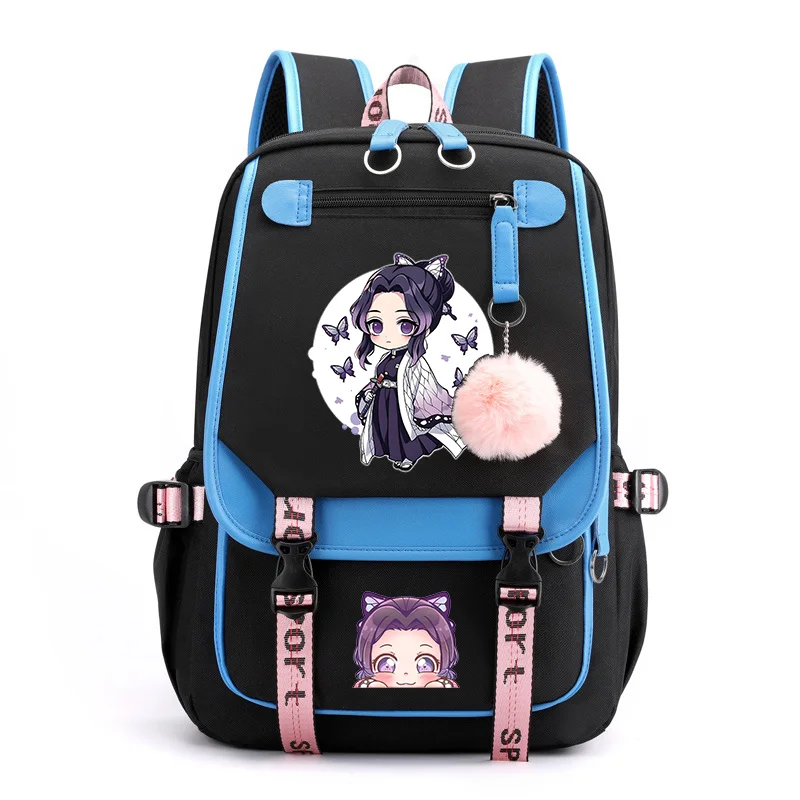 Niedlicher Kawaii Kochou Shinobu Muster Rucksack Teenager Street Anime Rucksack Kochou Shinobu Rucksack USB Rucksäcke