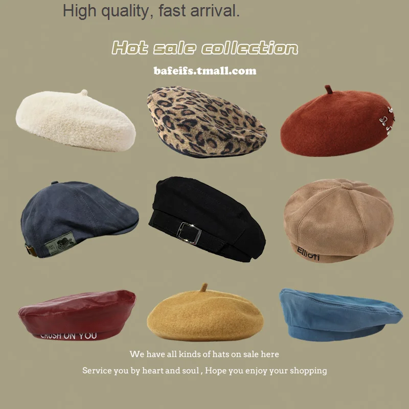 

New Spring Beret and Autumn Beret Women's Autumn and Winter British Retro Online Red Sun Painter Hat