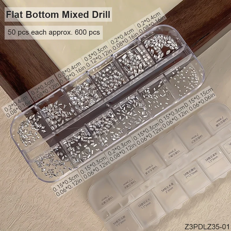 KANIU 1 Box Glänzende Klare Kristall-Edelsteine Nagelrhinestones Glas AB Flachbodige Gemischte Fantasieformen Diamanten Maniküre Dekorations-Set – Detail 3