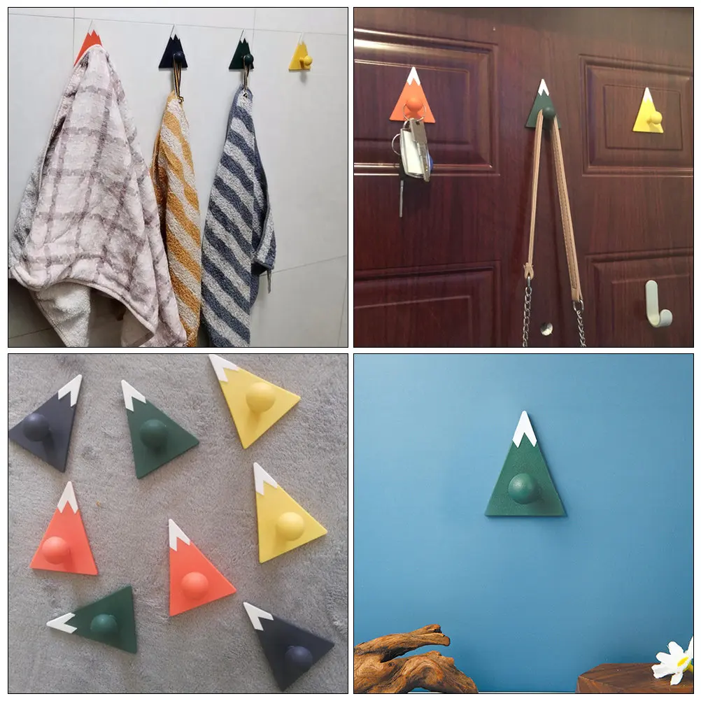 8Pcs Self-Adhesive Wall Hooks Fuji Mountain Design Bright Color Plastic Wall Hanger for Door Back Clothes Hats Socks Bags