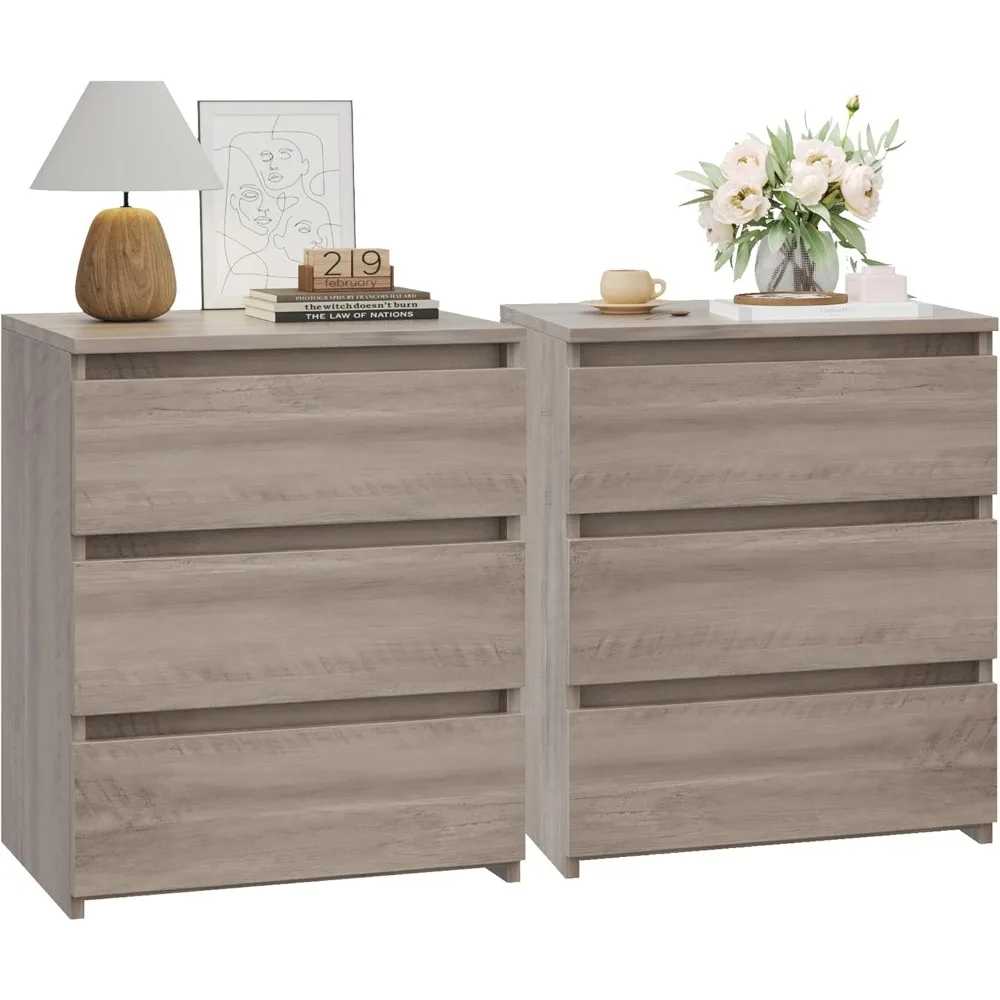 

nightstand set of 2 nightstand with 3 drawers, bedside table night stand for bedroom with cut-out handle, sofa side table 3 dra
