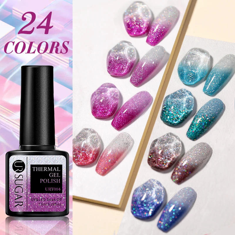 UR SUGAR 7.5ml Thermal Nail Gel Polish Sequins Color Changing Winter Snow Snowflakes Soak Off UV Semi-permanent Nail Art Varnish