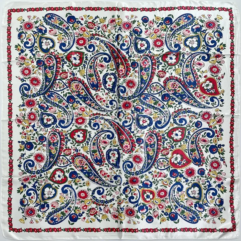 Paisley Scarf Women Fashion Flower Shawl Hijab Faux Silk Kerchief Boho Tribal Bandana 90*90cm