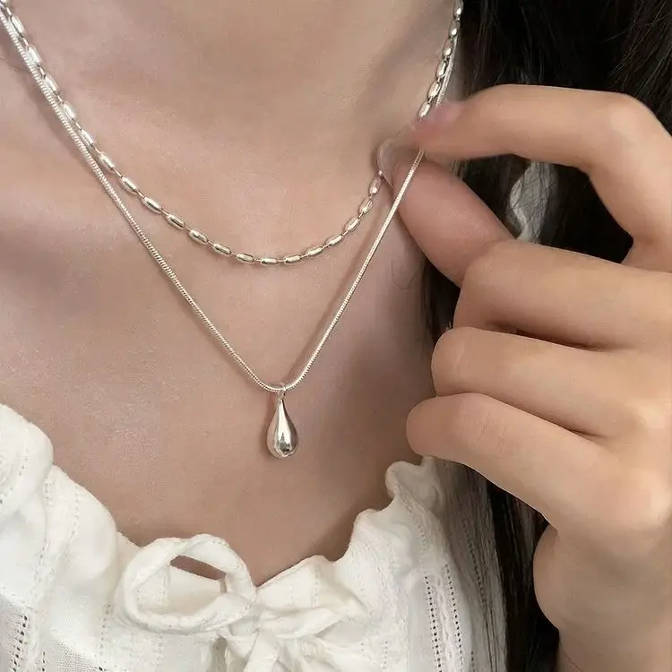 

2025 New S925 Sterling Silver Waterdrop Double-Layer Necklace – Minimalist Chic