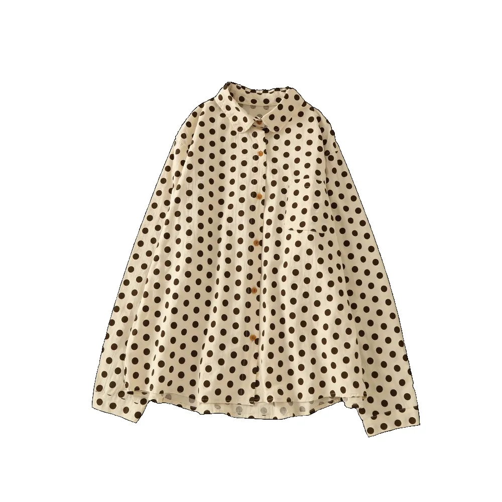 

SuperAen Korean Style Vintage Polka Dot Long Sleeve Loose Lapel Collar Artistic Cotton Shirt Spring 2026 New Shirts
