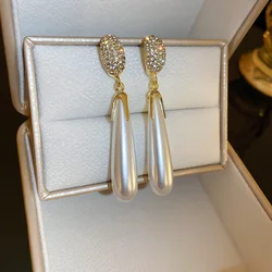 Vintage Simple Drop Earrings Long Water Drop Pearl Earrings for Women Girls Statement Jewelry Gifts
