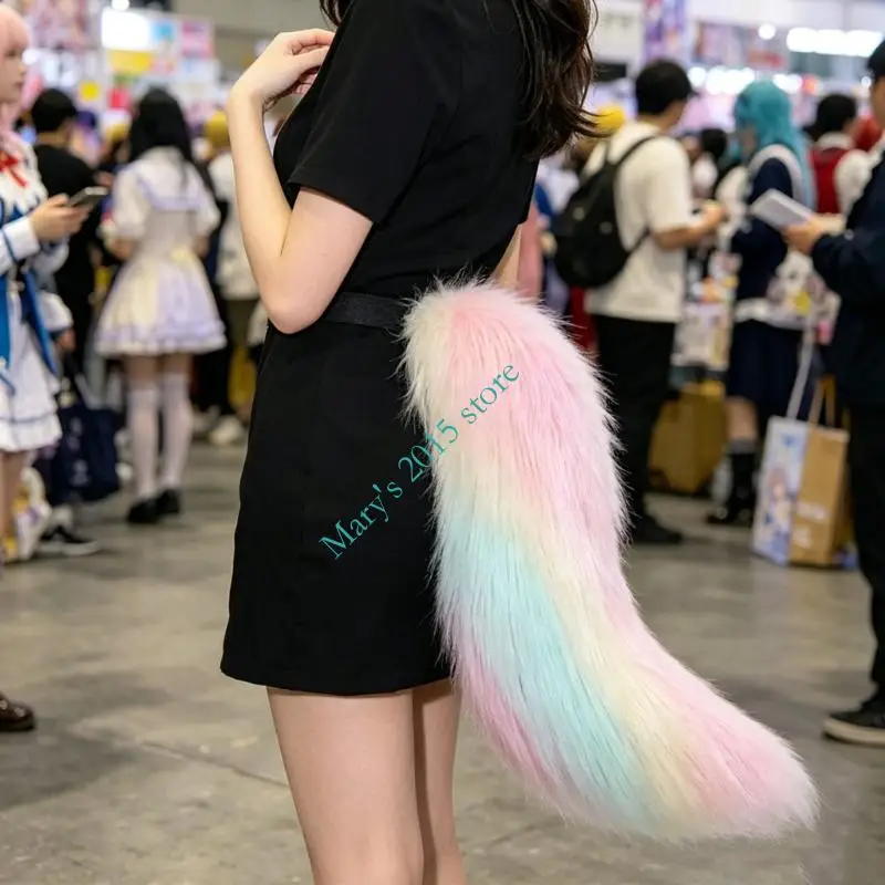 Faux Furs Animal Tail Foxes Cats Dog Wolf Tail Halloween Cosplay Party Costume Accessory Adjustable Furry Cats Foxes Tail