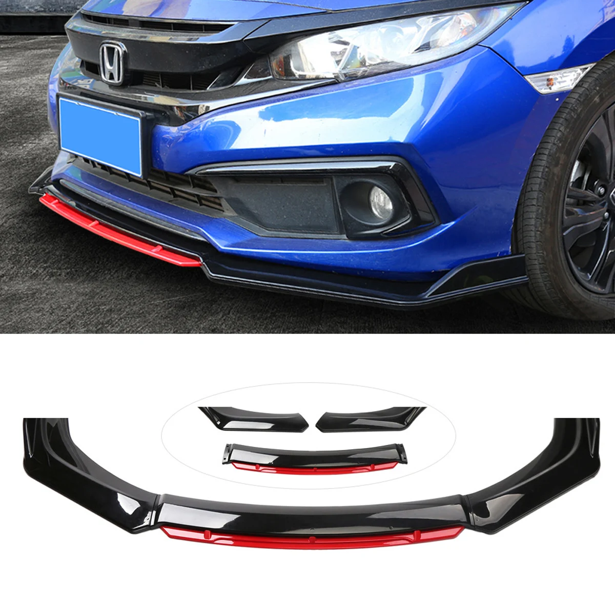 Universal Fit Sedan Coupe Front Bumper Lip Body Kit Side Splitter Spoiler Diffuser Protector Guard Black Red Car Accessories