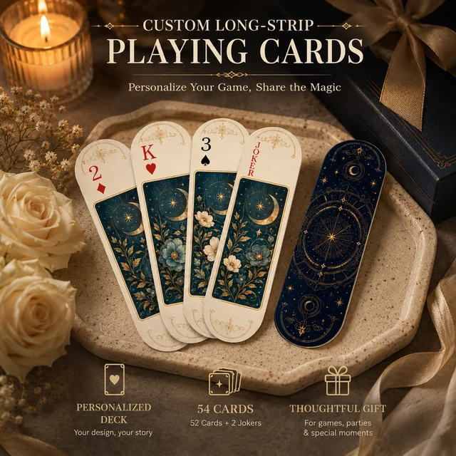 54pcs Custom Playing Cards Personalized Long Strip Playing Cards Photo Logo Design Creative Poker Deck Party Game Camping Gift 4