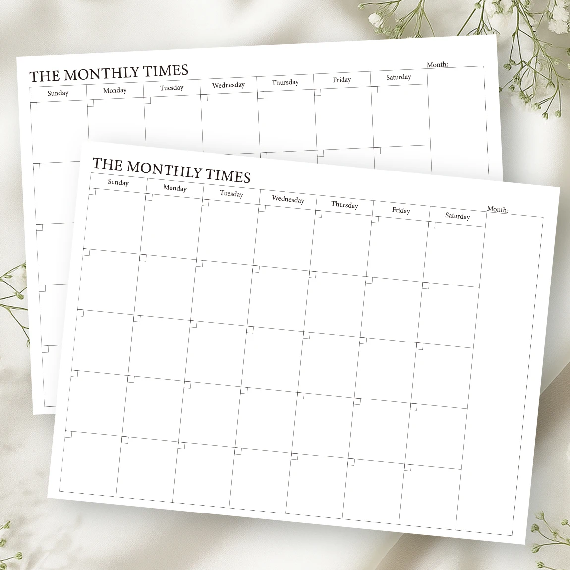 A4 Monthly Planner Undated Calendar Organizer, Large Grid Layout, Blank Monthly Overview Pages, School, Office, and Home Use