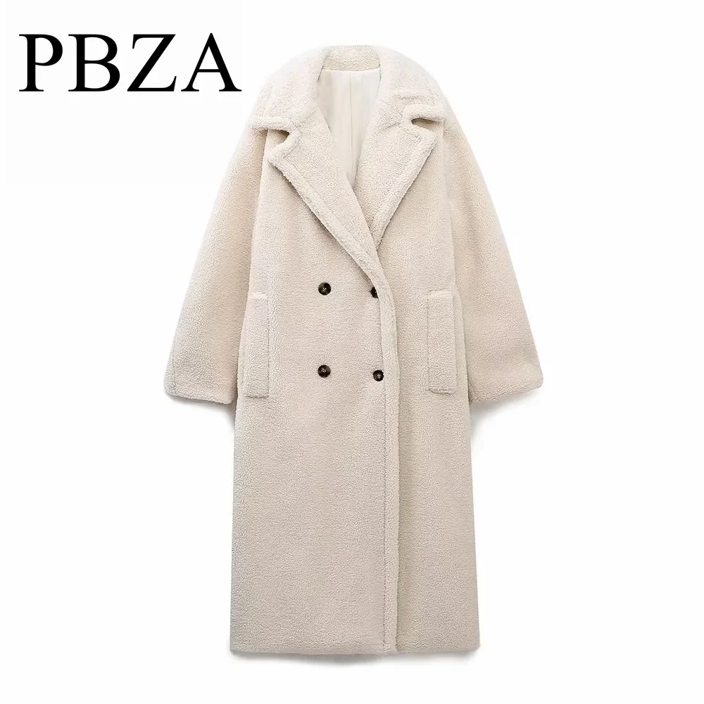 

2024 season new women's clothing style loose double breasted thick warm fleece coat jacket