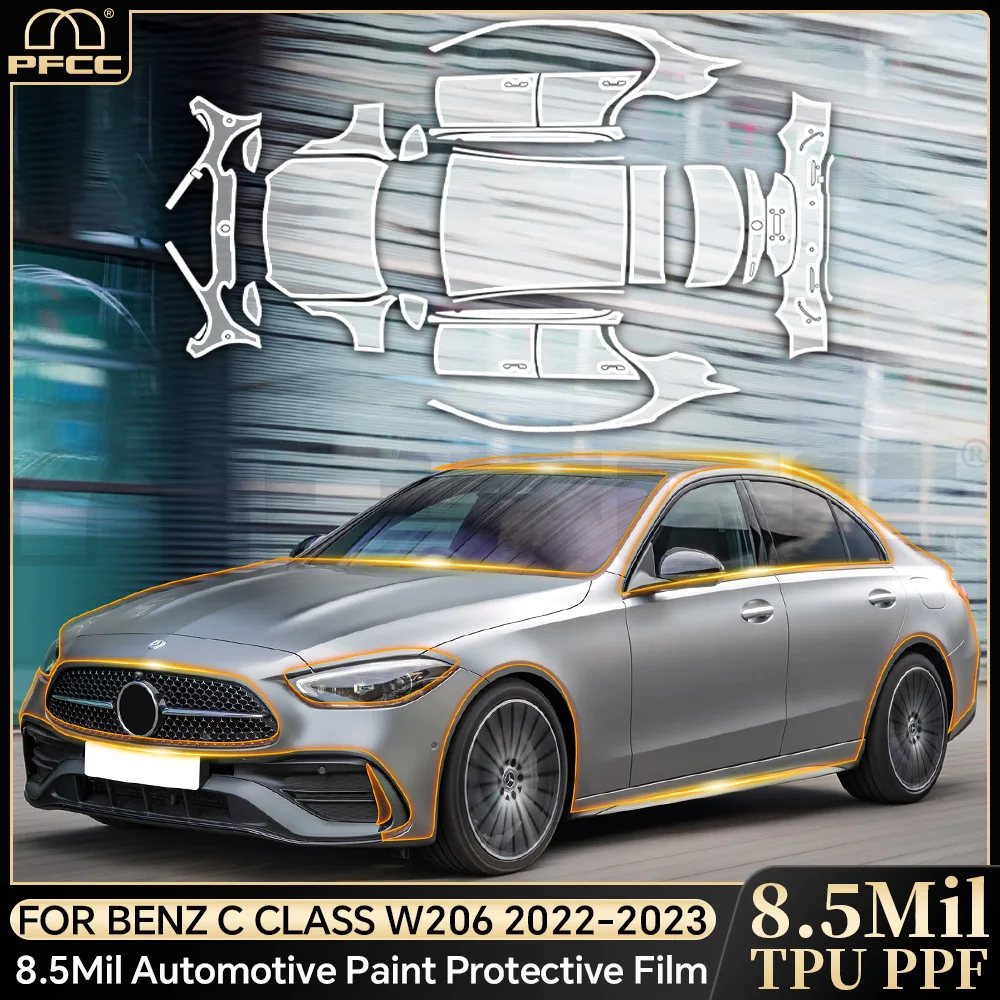 

For Mercedes Benz C Class W206 2022 2023 Anti-Scratch TPU Paint Protection Film Car Body Pre-cut Clear PPF Resistant Invisible