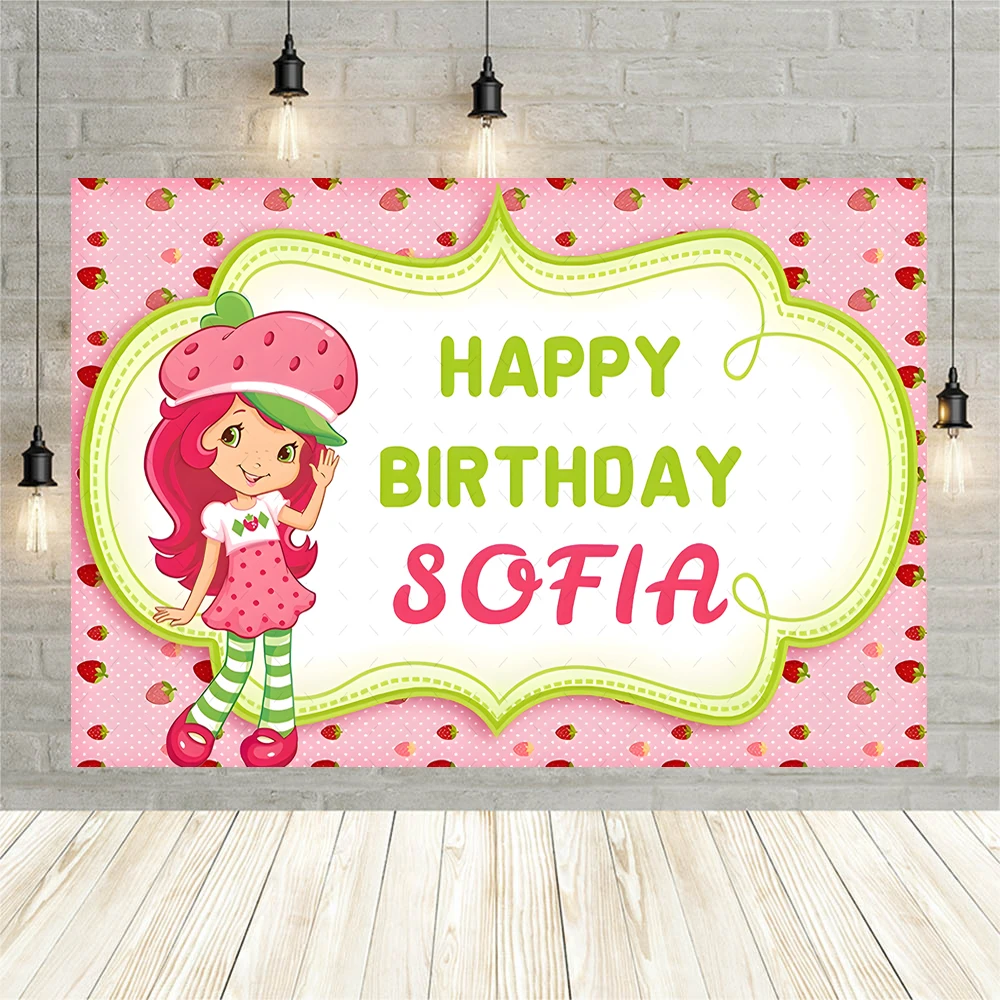 Cartoon Cute Sstrawberry Girls Backdrop Pink Shortcake Happy Birthday Party Banner  Decor Custom Kids Photography Studio