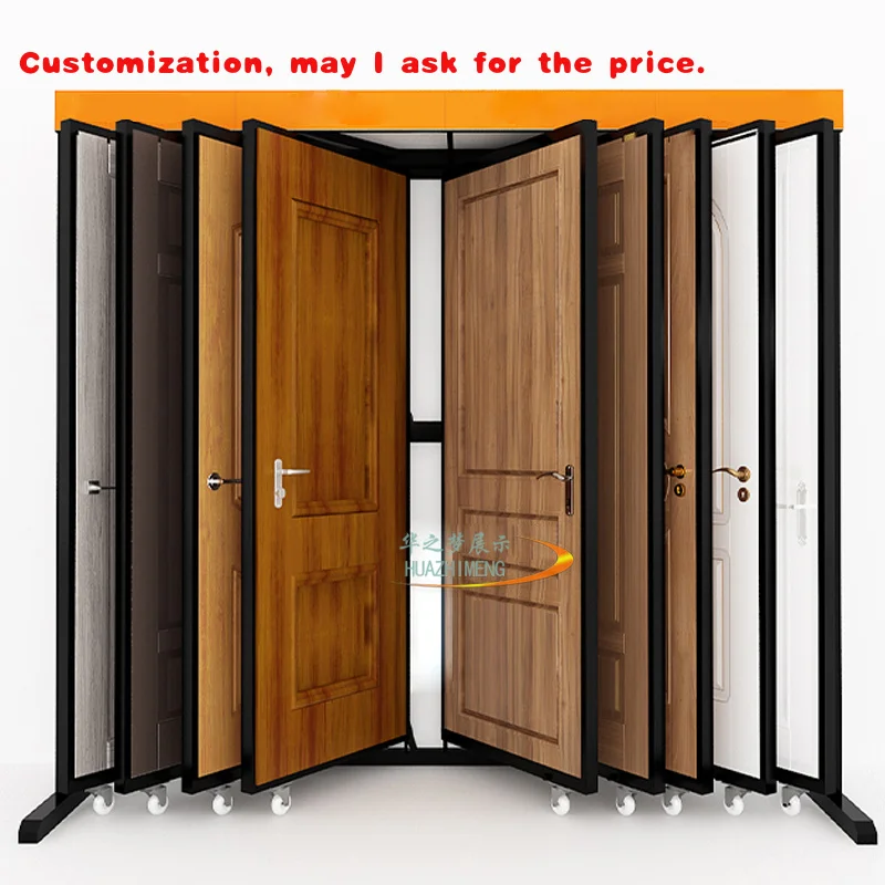 custom.Freestanding Metal Display Rack with Wooden Door Window Exhibition Hall Tile Display Goods Display Frame Door