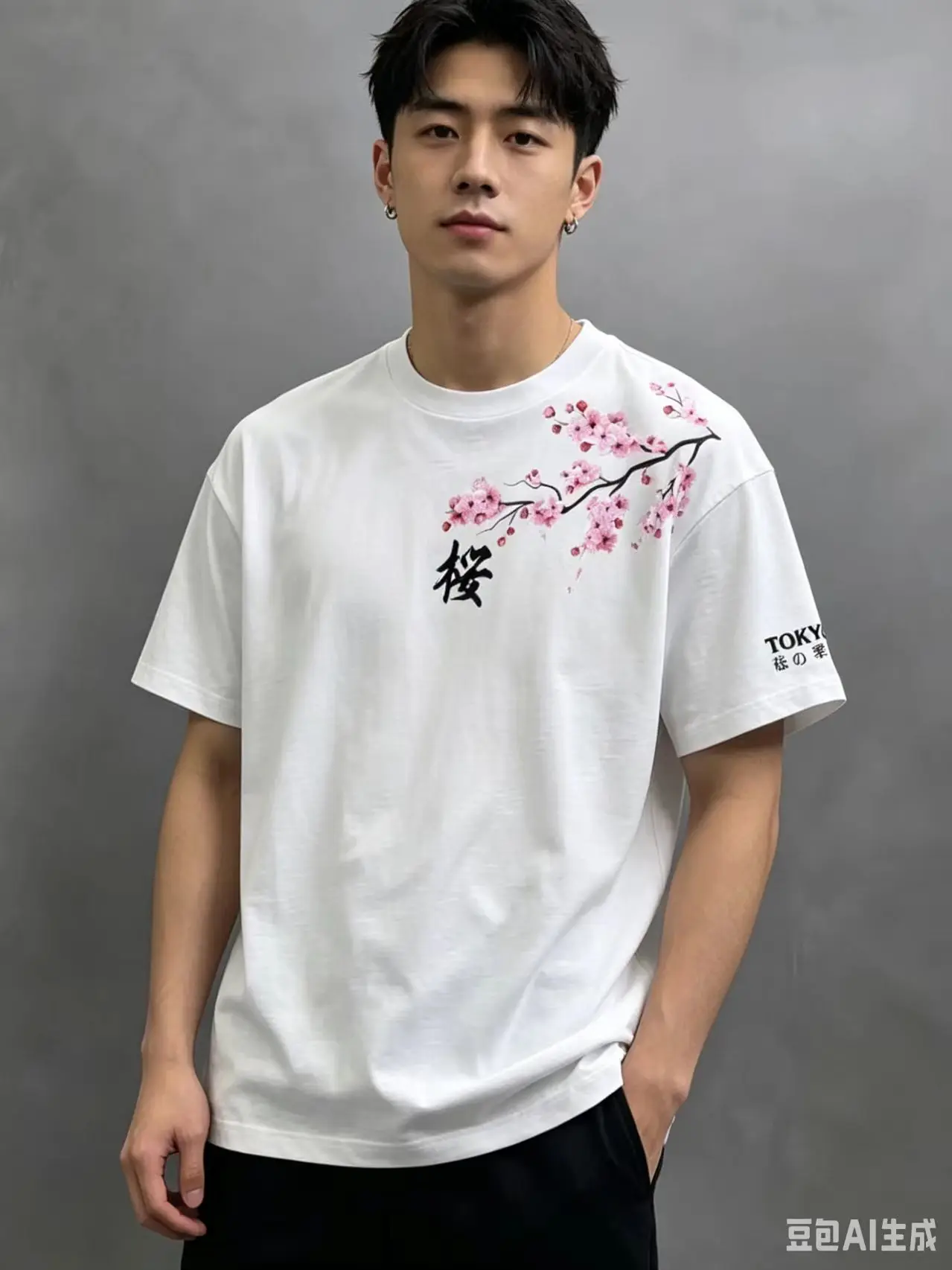 100% Cotton High Quality Summer Men's and Women's T-shirts Loose Cherry Blossom Japanese Element Printed Short Sleeve Tees Tops