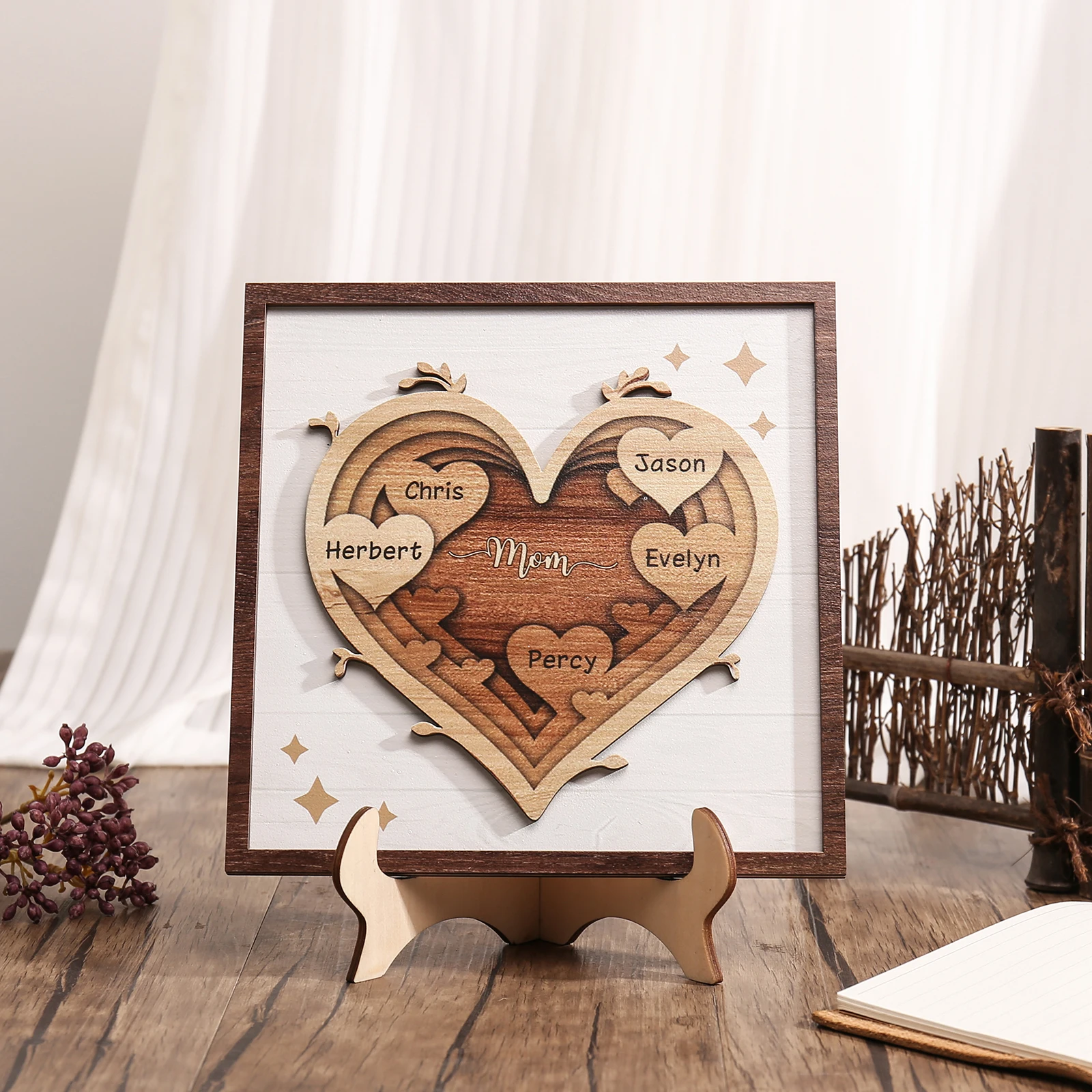 

Personalized Names Heart Wooden Frame Decoration Family Tree With 3-7 Names Mother's Day Birthday Gift Dropship