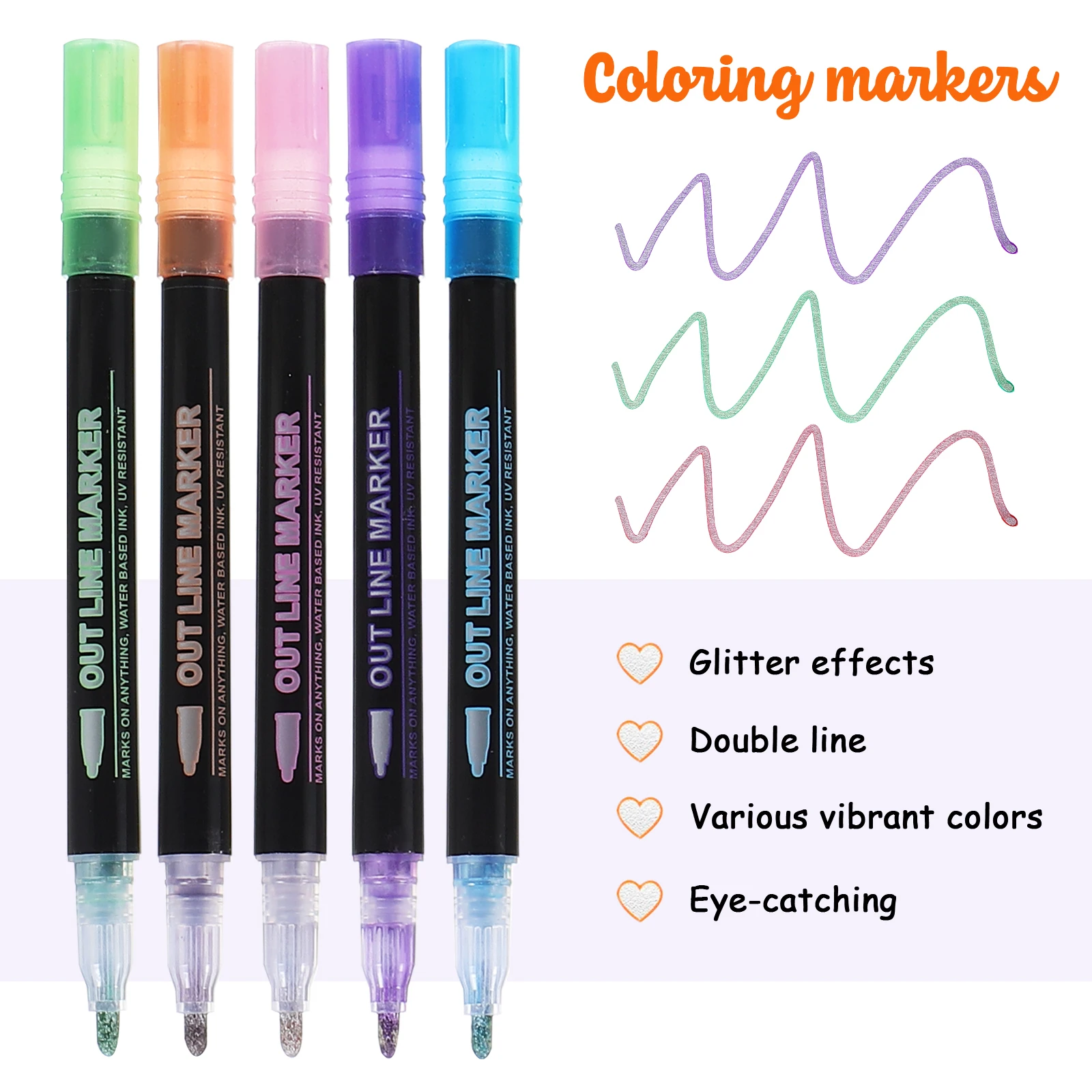 

24pcs Glitter Markers Pearlescent Flash Pen Double Line Painting Crafts Note Taking Drawing Pens Coloring Tools