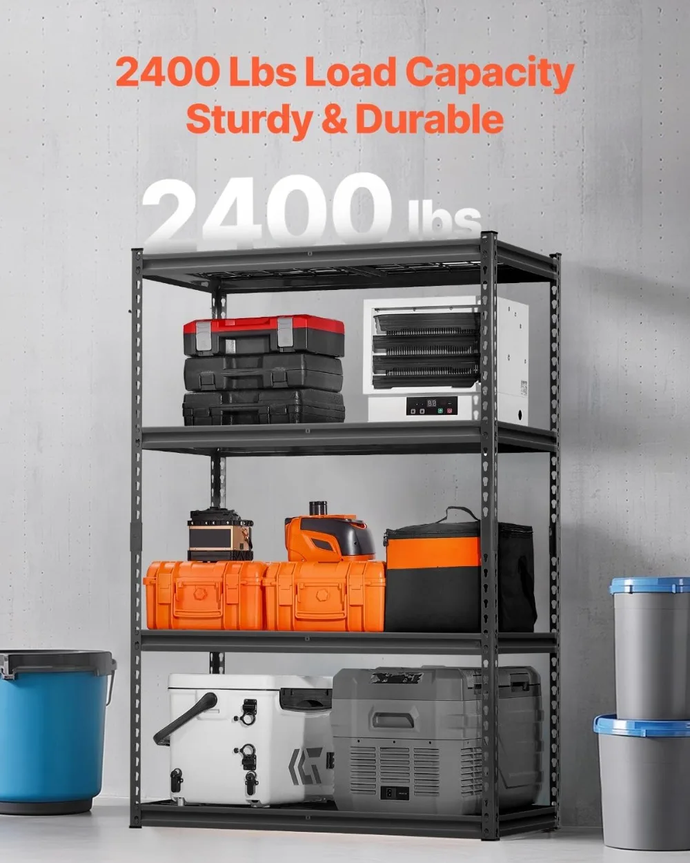 وحدة رفوف معدنية شديدة التحمل مكونة من 4 طبقات، سعة 2400 رطلاً، رف تخزين جراج قابل للتعديل لطابق السفلي في مستودع المطبخ
